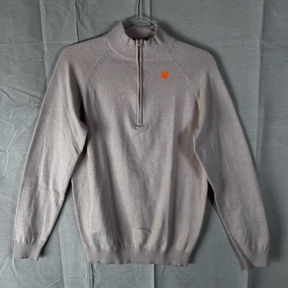 Comfortably Collared Mens Quarter Zip Sweater Tan Beige Small Cotton Blend